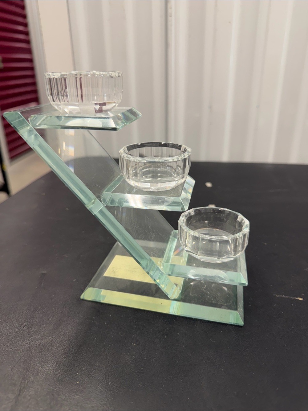 Vintage Clear Glass Three-Tier Candle Holder